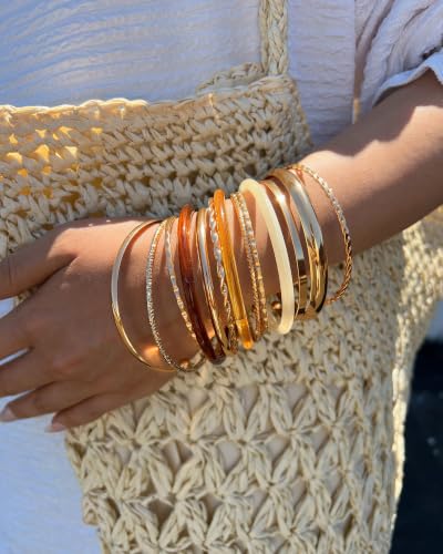 ÌF ME Gold Bangle Bracelets for Women, Indian Bangles Stackable Set, Multi Layer Textured 18K Gold Plated Chunky Bracelets Boho Jewelrys Set - style: G-13PCS Amber Resin Gold