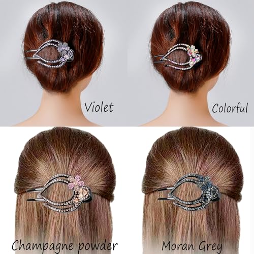 4PCS Heart Style Ponytail Duckbill Clips with Headdresses for Women, Flower Rhinestone Barrettes Sparkly Prom Diamond Hair Clips (Plum Blossom) - color: Plum Blossom