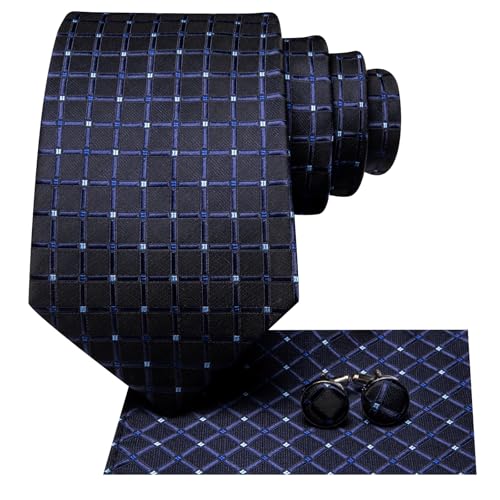 Dubulle Mens Paisley Striped Tie Woven Necktie for Men and Handkerchief Cufflinks Set Wedding Formal Business - color: Black Blue