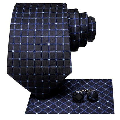 Dubulle Mens Paisley Striped Tie Woven Necktie for Men and Handkerchief Cufflinks Set Wedding Formal Business - color: Black Blue