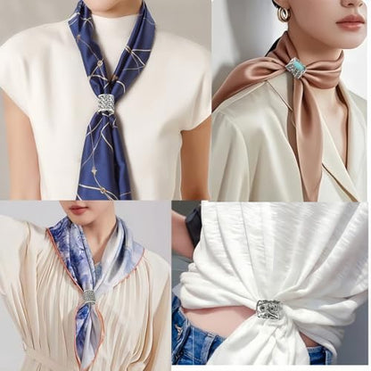 SYWDUDUCLT Scarf Ring for Women's Shawl, Silk Neckerchief, Tshirt, Gold/Sivler, S/M/L, 2 Pcs - style: Vintage-Sivler