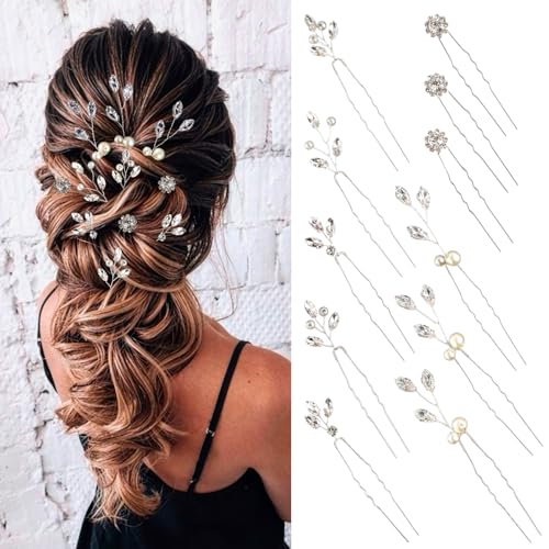 11 Pieces Bride Hair Pins Rhinestones Hair Accessories for Women Crystal Hair Piece for Wedding Bride Women Bridesmaids - color: 03 Silver-UY-0626