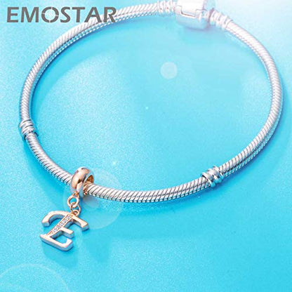 EMOSTAR Letter Charms Initial A-Z Alphabet Beads, Rose Gold 925 Sterling Silver Dangle CZ Birthstone Pendant, Gifts for European Charm Bracelet/Mothers Day/Birthday - color: Letter E