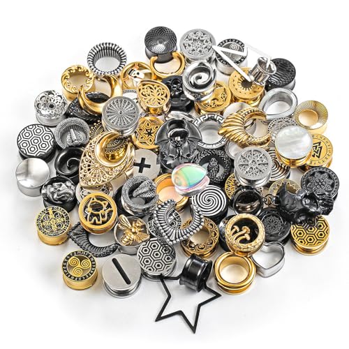 Casvort 6/10/20 PCS Hypoallergenic 316L Surgical Stainless Steel Ear Gauges Ear Tunnels Plugs for Stretched Lobe Body Piercing Jewelry Lucky Bag 2g-1 inch - color: 20 PCS (10 Pairs), size: 25mm (1'' )