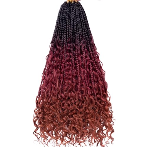 Unionbeauty 18 Inch Boho Box Braids Crochet Hair Goddess Box Braids Crochet Hair 8 Packs Bohemian Box Braids Crochet Hair for Black Woman Ombre Curly Crochet Braids Braiding Hair Extension 1B/530/350# - color: 1B/530/350#, size: 18 Inch (Pack of 8)