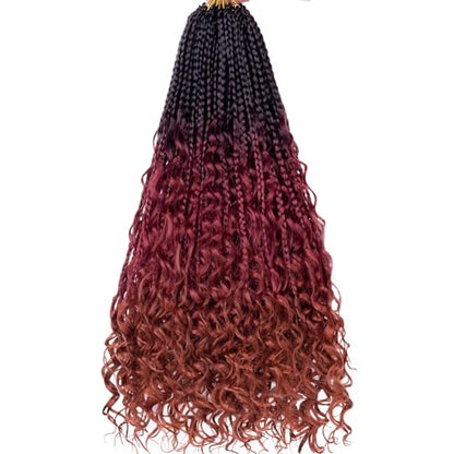 Unionbeauty 18 Inch Boho Box Braids Crochet Hair Goddess Box Braids Crochet Hair 8 Packs Bohemian Box Braids Crochet Hair for Black Woman Ombre Curly Crochet Braids Braiding Hair Extension 1B/530/350# - color: 1B/530/350#, size: 18 Inch (Pack of 8)