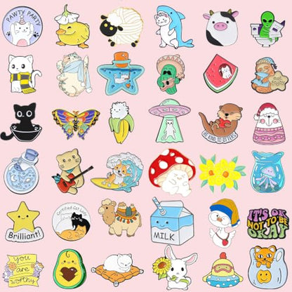 20/60 Mixed Enamel Brooch Bulk Set,Lapel Badges, Cartoon Plant Enamel Pin Sets, Funny Enamel Pins Bulk Set Cool Button Pins Aesthetic Brooch Lapel Pins Anime for Backpacks, Bag, Jacket, Kids, Girls, Festival Present