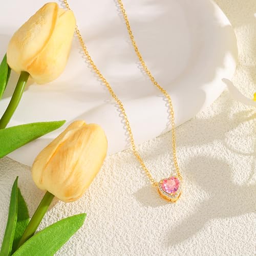 Starain Heart Necklaces for Women Dainty Cubic Zirconia Love Heart Pendant Necklace 18K Gold Plated Chain Trendy Stuff Jewelry - color: K Gold Heart Necklace