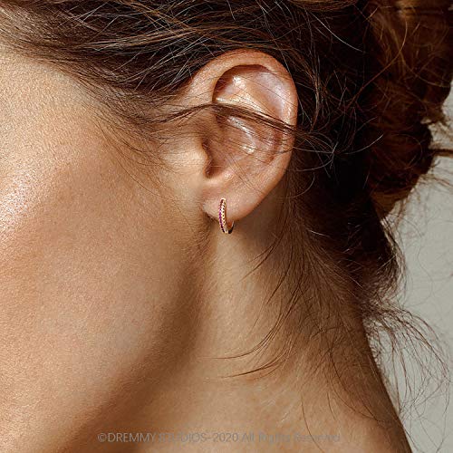 Dremmy Studios Dainty CZ Huggie Hoop Earrings 14K Gold Plated Chunky Simple Cute Thick Round Frill Bead Ball Starburst Cuff Earrings Cubic Zirconia Hoop Earrings Minimalist Personalized Gift for Her - color: CZ Rose