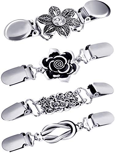 Jetec 4 Pieces Vintage Sweater Shawl Clips Retro Cardigan Collar Dress Shirt Brooch Clips for Women Wearing, 4 Styles - style: Adorable Style