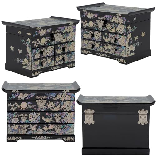 February Mountain Mother of Pearl Jewelry Organizer Box – Anniversary Christmas Graduation Birthday gifts for women Mother's day gifts for mom from daughter (Plum Blossom) - style: Plum Blossom