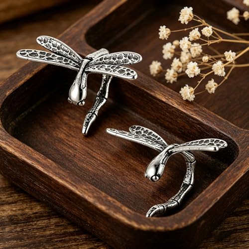HZMAN Dragonfly Ear Cuff for Men Women, Stainless Steel Non-Piercing Ear Wrap, Vintage Gothic Insect Statement Earring, No Piercing Required, Fixed Non-Adjustable Design