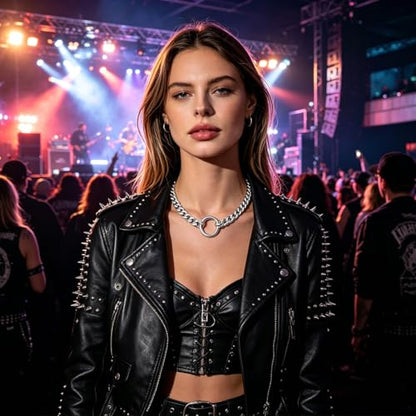 Stainless Steel O Ring Choker Necklace for Women Men Chunky Cuban Chain Collar Punk Statement Jewelry Gift for Edgy Streetwear & Aesthetic Outfits - color: 1 Ring