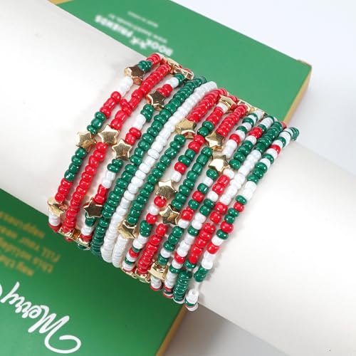 Ardorchid Halloween Bracelets for Women Pumpkin Ghost Steleton Bat Skull Beaded Stackable Stretchy Bracelet Rugby Thanksgiving Christmas Heishi Bracelets - color: Christmas Bracelets-2