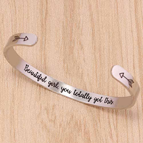 Btysun Bracelets for Women Mothers Day Bracelet Gifts from Daughter Inspirational Gifts for Women Graduation Gifts for Her Motivational Birthday Cuff Bangle Friendship Personalized Mantra Jewelry… - style: Beautiful girl you totally got this