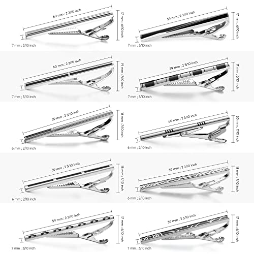 wynameleri Tie Pins for Men Silver Black 3 Pcs 10 PCS Short Tie Clip Set 2.3, 2.4 Inch Business Shirt Necktie Pinch for Men - color: T0310016