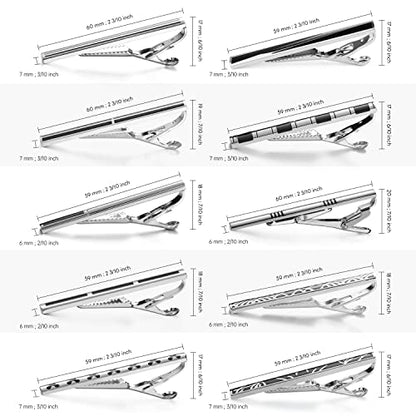 wynameleri Tie Pins for Men Silver Black 3 Pcs 10 PCS Short Tie Clip Set 2.3, 2.4 Inch Business Shirt Necktie Pinch for Men - color: T0310016