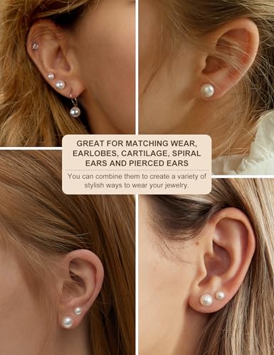 5 Pairs Pearl Earrings for Women Hypoallergenic Ball Studs Earrings Set Women 316L Surgical Steel Silver Pearl Earrings Birthday Valentines Day Gifts - color: A002-Gold