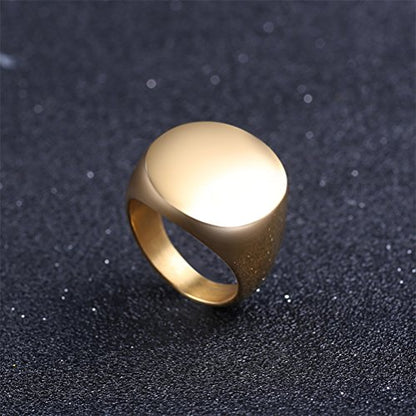 HIJONES Mens Stainless Steel Signet Ring Matte Brushed Square | Simple Statement ,Wedding Band,Polished Round - color: 22mm-Gold