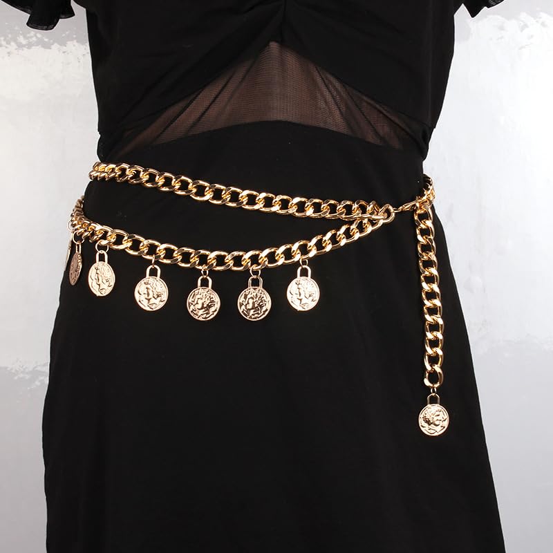 Pirate Waist Chain for Women Multilayer Metal Waist Chain Belt Adjustable Long Belt Body Belly Chain Boho Layered Coin Waist Chain Pirate Costume Women Men Jewellery - style: Style-C