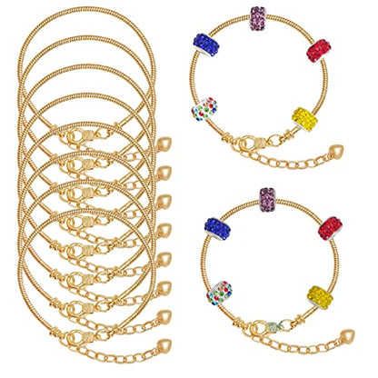 10pcs Chain Bracelets Kit Gold Plated Snake Chain with Heart Lobster European Charm Bracelet for Christmas DIY Women Jewelry Findings Bracelet Making (Gold) - color: Gold