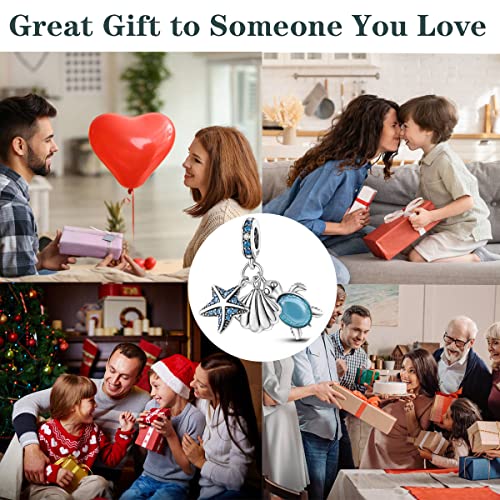 925 Sterling Silver Charm for Bracelet Necklace Women Dangle Pendant Beads | Love Faith Mom Ocean travel Butterfly Party Charm Beads Pendants DIY Jewelry Gift - color: Scallop Starfish Turtle Charms