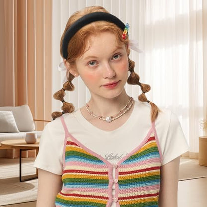 4Pcs Black Velvet Headband for Women Girls Wide Hairbands Pack Non Slip Thick Headband Set Adult Padded Hair Band Fashion Soft Bundle of Hairs for Long Short Thin Curly Hair Charms Christmas Gifts - color: Ba 4Pcs Black Velvet