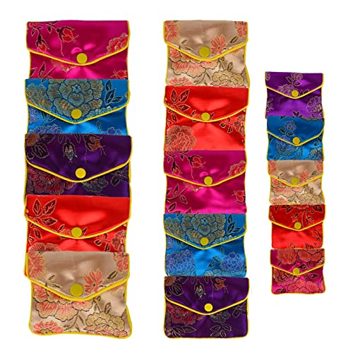 15 Pcs Jewelry Purse Pouch Brocade Gift Bags Chinese Style Pouches Mix Colors - size: S&M&L