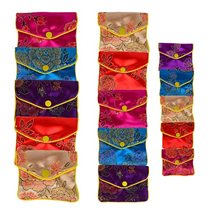 15 Pcs Jewelry Purse Pouch Brocade Gift Bags Chinese Style Pouches Mix Colors - size: S&M&L