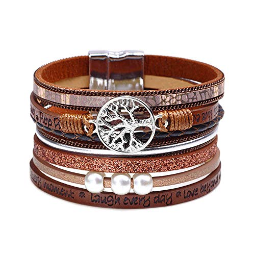 Fesciory Leather Wrap Bracelets for Women, Boho Western Layered Jewelry | Layered leather cuff bracelets, Easy on and off, Boho western style, Daily wear, Gift for women - color: Brown 3