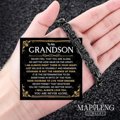 Grandson Gifts from Grandma Grandpa, Black Stainless Steel Bracelet with Meaningful Message Card, Birthday Gift for Grandson, Graduation Christmas Gift, Inspirational Keepsake Jewelry for Men - color: Grandson #3