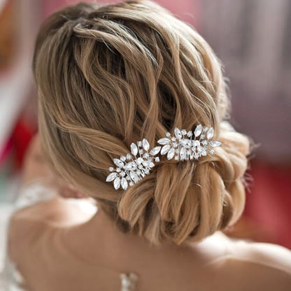 2 Pcs Crystal Bride Wedding Hair Comb, Silver Rhinestone Silver Bridal Side Comb Bridal Hairpieces Bridesmaid Clips Accessories, Silve-Bridal-Headpiece Wedding Hair Piece for Women and Girls