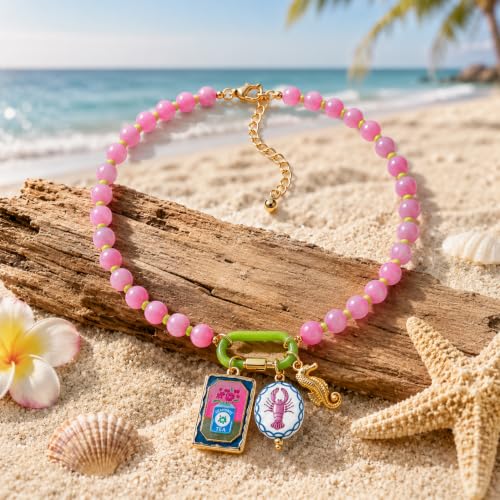 LIU JUN Colorful Beaded Necklace for Women, Chunky Boho Fish Starfish Conch Pendant Acrylic Bead Necklaces Cute Y2K Summer Beach Jewelry Gifts - color: Seahorse-1