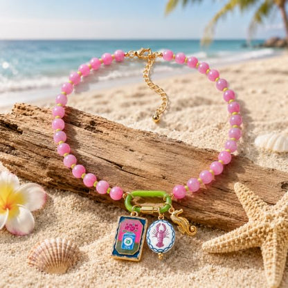 LIU JUN Colorful Beaded Necklace for Women, Chunky Boho Fish Starfish Conch Pendant Acrylic Bead Necklaces Cute Y2K Summer Beach Jewelry Gifts - color: Seahorse-1