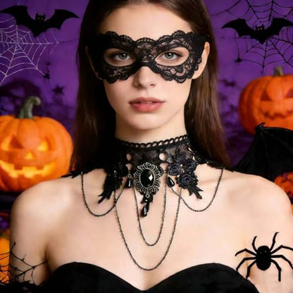 Black Sexy Lace Choker Necklaces Gothic Tassel Collar Choker Halloween Party Accessories for Women - color: Black necklace 1