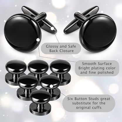 4Pairs Tuxedo Shirt Studs, Men's Tuxedo Buttons and Cufflinks | Men’s Jewelry Accessories Suitable for Black Suit White Shirts Vest and Red Bow tie on Wedding or Anniversary and Birthday