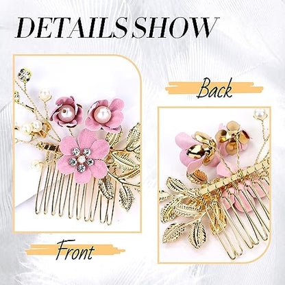 Cinaci 18 Pieces Bridal Wedding Party Prom Pearl Rhinestone Purple Flower Hair Side Combs Slides+U-shaped Flower Hair Pins+Twist Spiral Hairpins Floral Headpieces for Brides Bridesmaids Women Girls - color: Purple