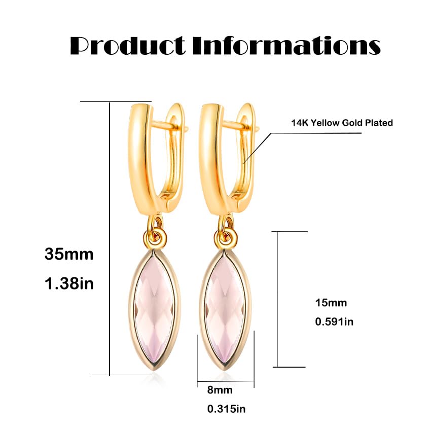 Geometric 14K Gold Crystal Stone Quartz Gemstone Leverback U Hoop Drop Dangle Earrings Jewelry for Women - color: A01