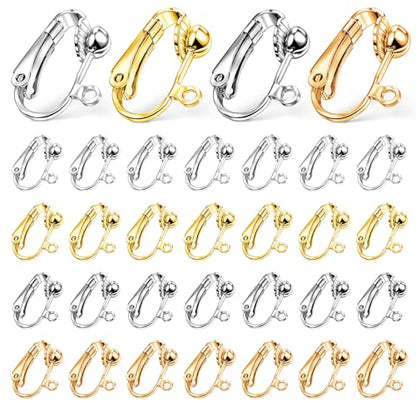 32 Pieces Earring Converters Pierced to Clip, Non-Pierced Earring Clips with Silicone Earrings Pads for None Pierced Ear