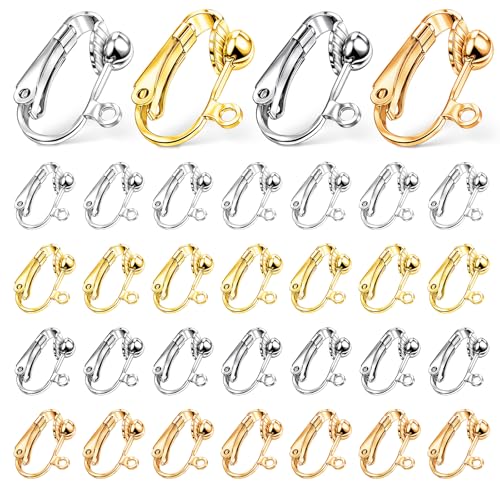 32 Pieces Earring Converters Pierced to Clip, Non-Pierced Earring Clips with Silicone Earrings Pads for None Pierced Ear