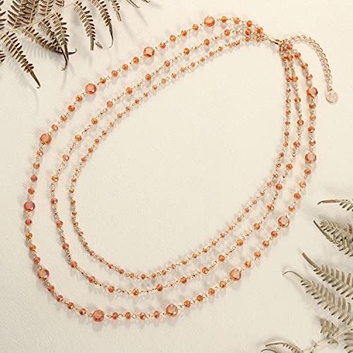 Firstmeet Long Chain Multi Layer Fashion Glass Beads Handmade Necklace for Women - color: Mock Orange