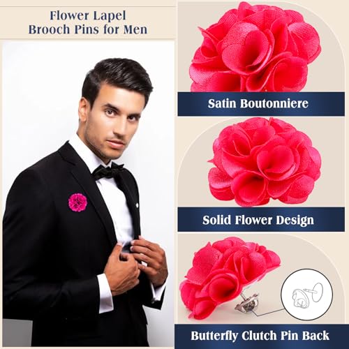 Yadiana 16 Pcs Lapel Flower Pins for Men Suit, Handmade Satin Boutonniere Pins Gentleman Women Flower Brooch Pins Set with Gift Box for Wedding Groom Tuxedo Clothes Accessories (4cm)