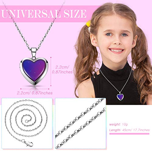 Hicarer Heart Mood Locket Necklace for Girls Kids Locket Color Changing Necklace Stainless Steel Temperature Sensing Mood Heart Shape Photo Pendant Birthday Valentines Gift
