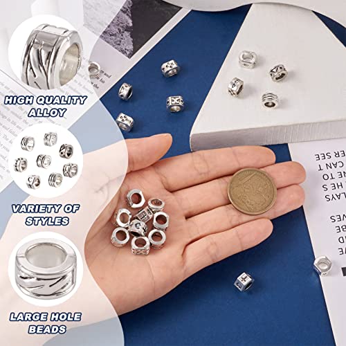 Craftdady 80Pcs Tibetan Alloy Rondelle Column Beads 8 Styles Large Hole Retreo Metal Flat Round European Beads for Jewelry Crafts Making, Hole: 5-6mm - color: Antique Silver, Rondelle Column