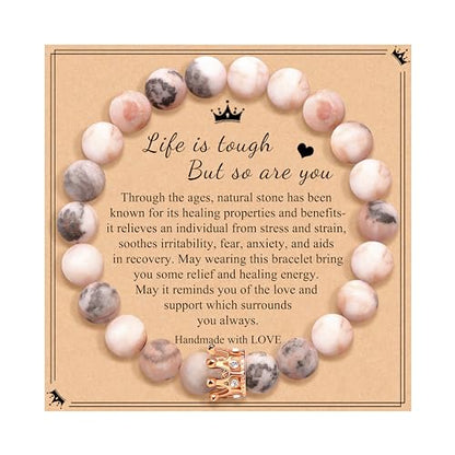 JoycuFF Woman Birthday Gifts Idea Friendship Gifts For Women Best Friends Besties Aunt Female Mom Daughter Granddaughter Gf Anniversary Christmas Graduation Healing Stone Crown Gifts For Her - style: 3.Life Is Tough But So Are You-Pink Zebra Jasper