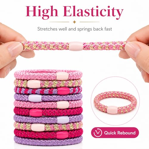 10-Piece Hair Ties: Soft Knitted Hair Tie for Thick/Coarse/Curly Hair. Gentle Hair Ties No Damage—Secure & Protect Strands (Pink) - color: Pink