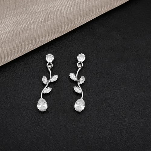 Elegant Bridal Jewelry Sets for Wedding Bride Leaf Shape Cubic Zirconia Necklace Earrings Bracelet Set Prom Costume Accessories - color: 3Pcs-Silver-Cubic Zriconia