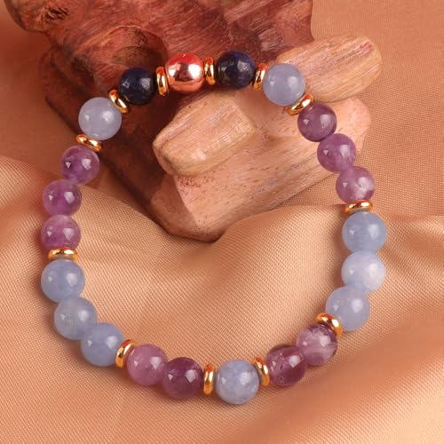 KSQS Healing Stone Bead Bracelet for Women, Natural Gemstones Balance Protection Bracelet, Spiritual Crystal Beads Bracelet Anxiety Relief with Meaning Card - color: Pure Love