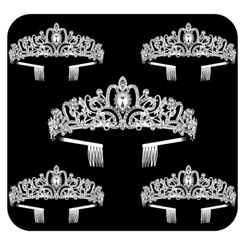 Crystal Tiara Crowns For Women Girls Princess Elegant Crown with Combs Women's Headbands Bridal Wedding Prom Birthday Party - color: Silver Crown 5PCS, size: 5Pcs