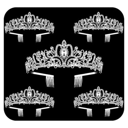 Crystal Tiara Crowns For Women Girls Princess Elegant Crown with Combs Women's Headbands Bridal Wedding Prom Birthday Party - color: Silver Crown 5PCS, size: 5Pcs
